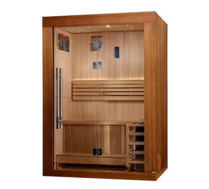 Golden Designs Sundsvall 2-Person Traditional Sauna - Canadian Red Cedar Interior and Pacific Premium Clear Cedar Exterior